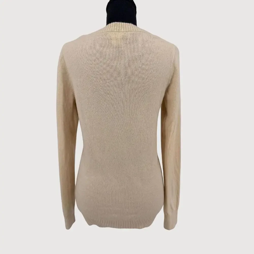 J.Crew Buonissima 100% Cashmere V-Neck Fitted Sweater Cream S